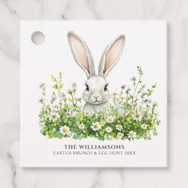 Happy Oaster White Rabbit Florals Personalisiert Geschenkanhänger (Vorderseite)