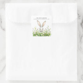 Happy Oaster White Rabbit Florals Personalisiert Quadratischer Aufkleber