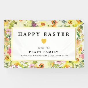 Happy Oaster Yellow Daffodil Heart Willkommen Banner