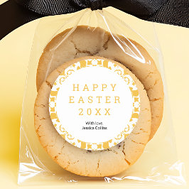 Happy Oaster Yellow Elegante Blumenmuster Custom Runder Aufkleber