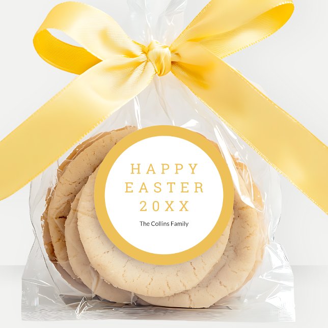 Happy Oaster Yellow Eleganter Individuelle Name Mo Runder Aufkleber (Happy Easter Yellow Elegant Custom Name Modern Classic Round Sticker)