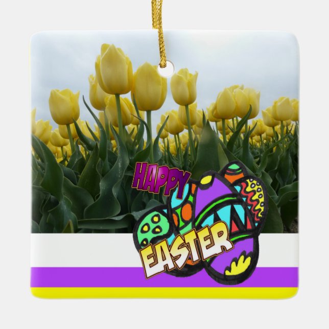Happy Oaster Yellow Tulips Design Keramikornament (Vorderseite)