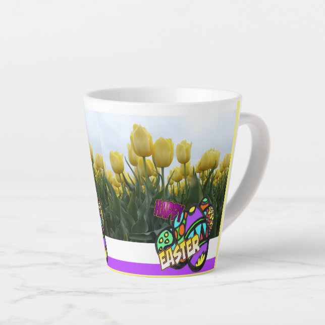 Happy Oaster Yellow Tulips Design Latte Tasse (Rechte Ecke)