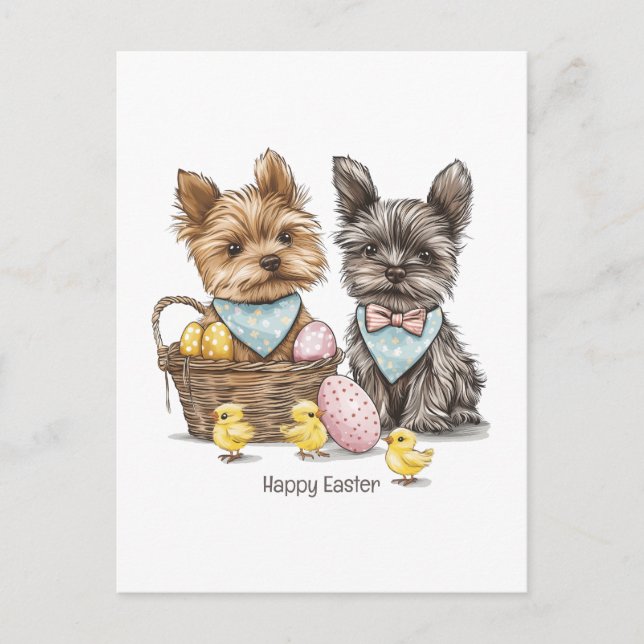 Happy Oaster Yorkshire Terrier Dogs Postkarte (Vorderseite)