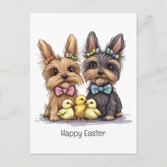 Happy Oaster Yorkshire Terrier Dogs Postkarte (Vorderseite)