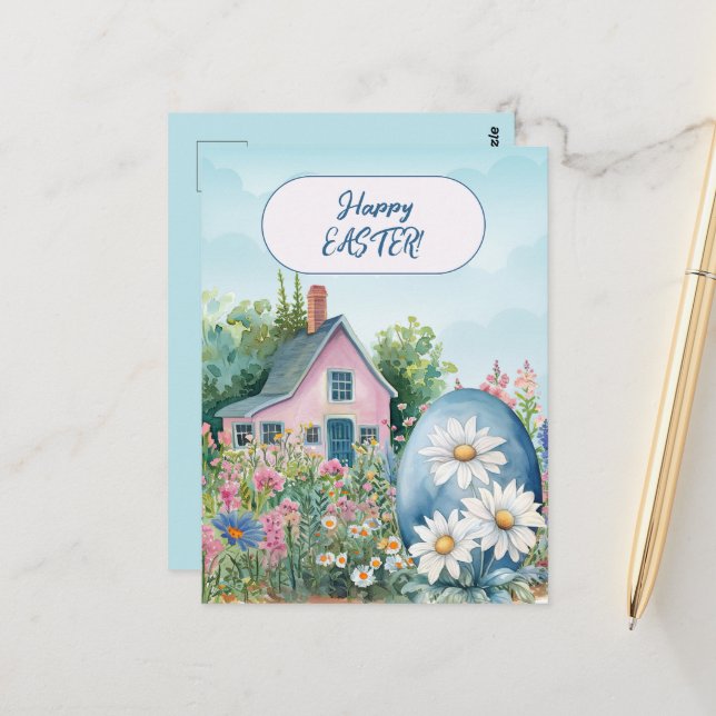 Happy Oaster Zuhause Giant Easter Egg Daisis Postkarte (Vorderseite/Rückseite Beispiel)