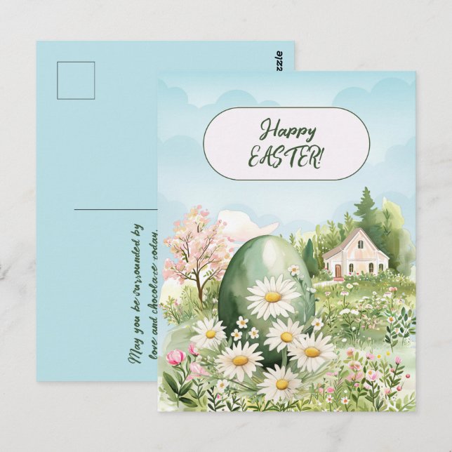 Happy Oaster Zuhause Giant Easter Egg Daisis Postkarte (Vorne/Hinten)