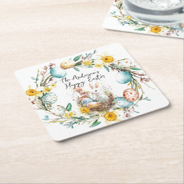 Happy Oaster zwei Banns und blumengeschmückte Oste Rechteckiger Pappuntersetzer
