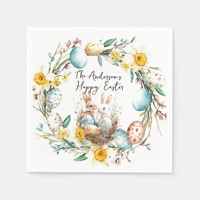 Happy Oaster zwei Banns und blumengeschmückte Oste Serviette (Vorderseite)