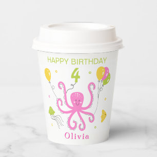 Happy Octopus Geburtstag Pappbecher