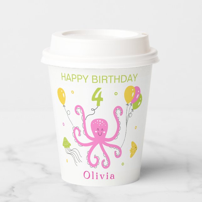 Happy Octopus Geburtstag Pappbecher (Vorderseite)