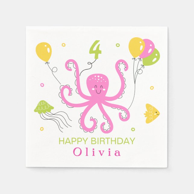 Happy Octopus Geburtstag Serviette (Vorderseite)