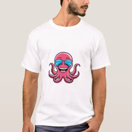 Happy Octopus mit Blue Aviators Graphic T-Shirt