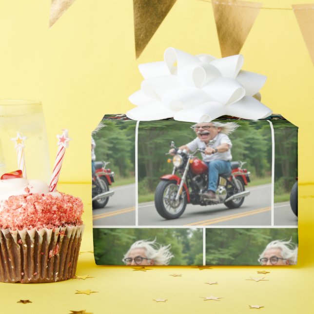 Happy Old Man Ride auf einem Motorrad Geschenkpapier (Geburtstagsparty)