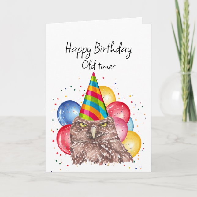 Happy Old Timer Birthday Fun Owl Spaß Karte (Vorderseite)