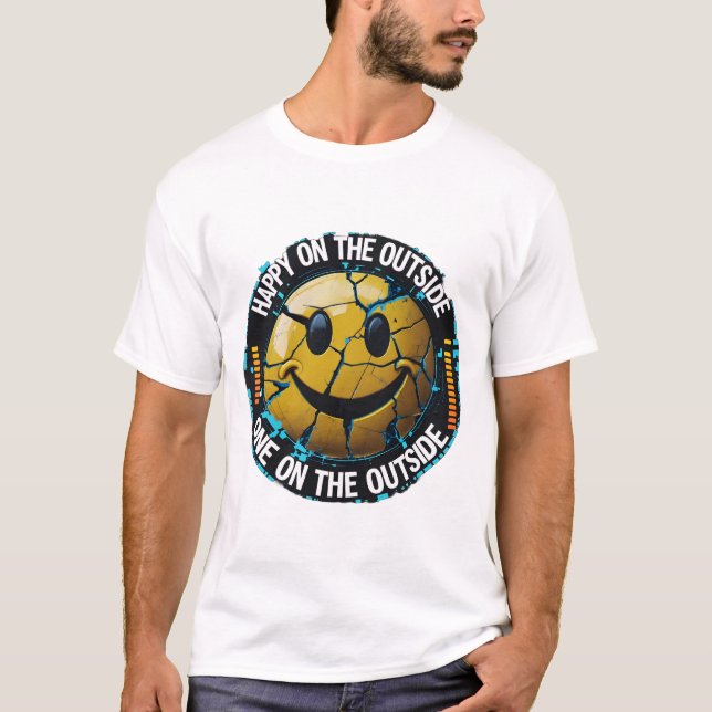 Happy on the Outside Emoji T - Shirt - Fun Design (Vorderseite)