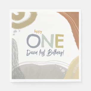 Happy One First Birthday Boy Paper Napkin Serviette