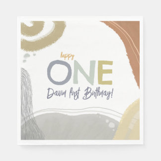Happy One First Birthday Boy Paper Napkin Serviette