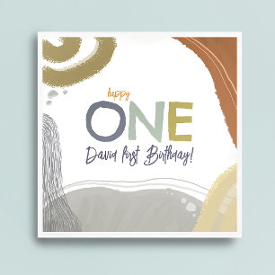 Happy One First Birthday Boy Paper Napkin Serviette