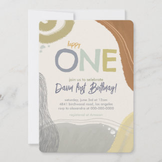 Happy One First Birthday Photo boy Invitation Einladung