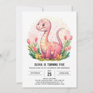 Happy Online Bohemisch Dinosaur Girl Geburtstag Einladung