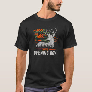 Happy Opening Day Whitetail Camouflage American Fl T-Shirt