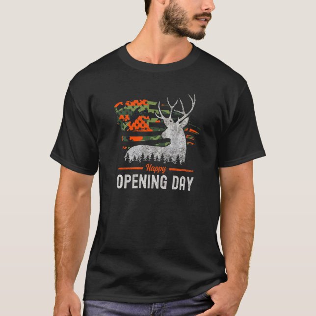 Happy Opening Day Whitetail Camouflage American Fl T-Shirt (Vorderseite)