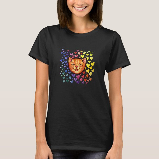 Happy Orange Abby Cat Rainbow T-Shirt (Vorderseite)