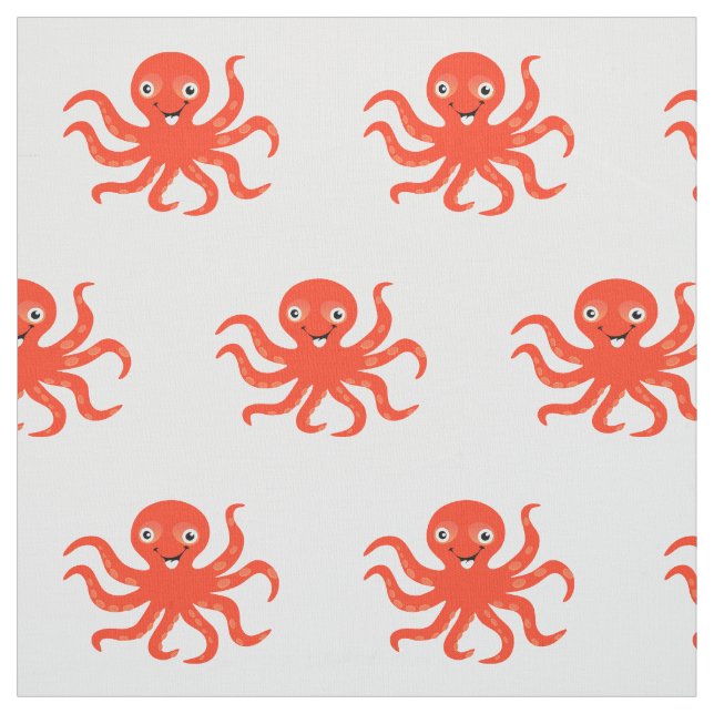 Happy Orange Cartoon Octopus Stoff (Muster)