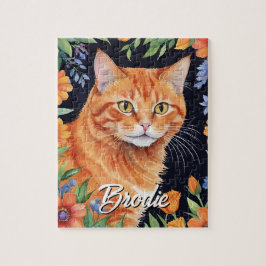 Happy Orange Cat Pet Portrait Watercolor Animal Puzzle