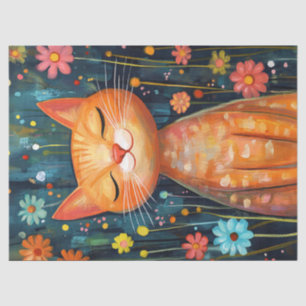 Happy Orange Cat Whimsical Blume Dekoupage Seidenpapier