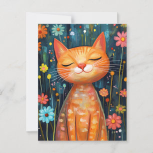 Happy Orange Cat Whimsikale Blume Postkarte