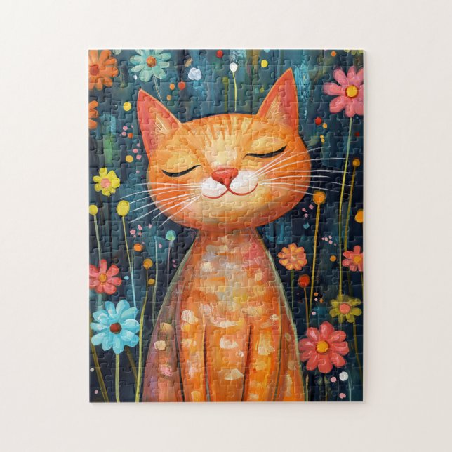 Happy Orange Cat Whimsikale Blume Puzzle (Vertikal)