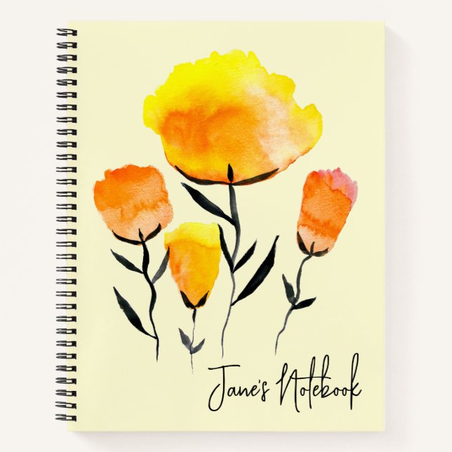 Happy orange und gelbe Blumen Notizbuch (Vorderseite)