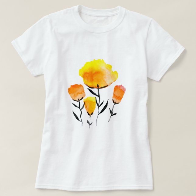 Happy orange und gelbe Blumen T-Shirt (Design vorne)
