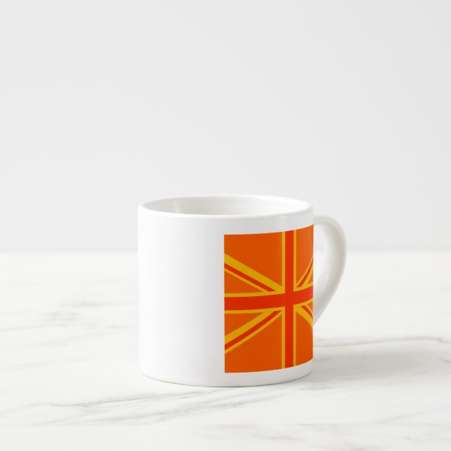 Happy Orange Union Jack British Flag Swag Espressotasse (Vorderseite Rechts)