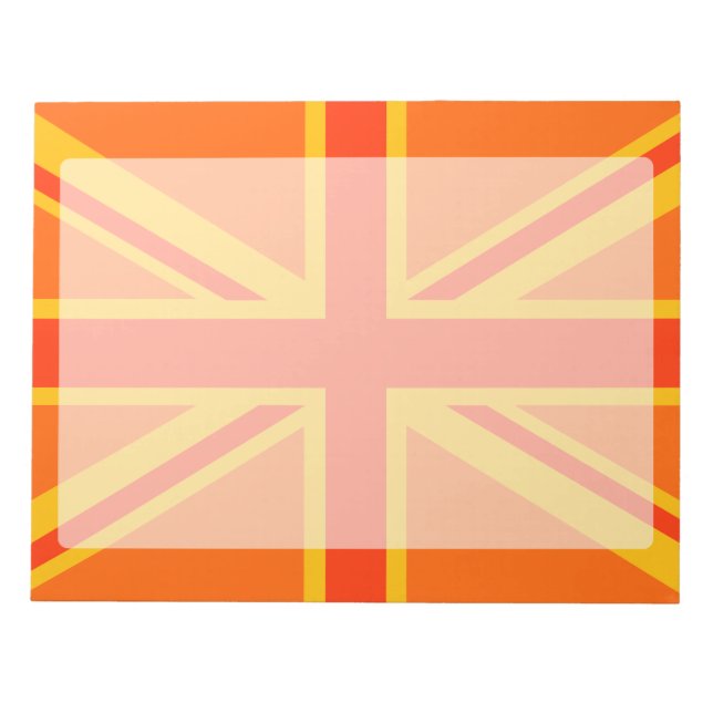 Happy Orange Union Jack British Flag Swag Notizblock (Vorderseite)