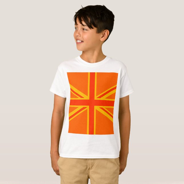 Happy Orange Union Jack British Flag Swag T-Shirt (Vorne ganz)