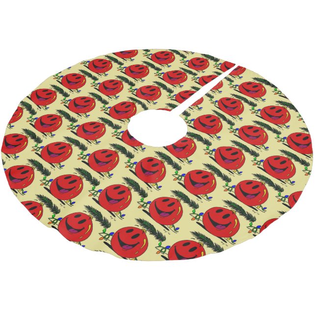 Happy Ornament Tree Skirt Polyester Weihnachtsbaumdecke (Schrägansicht)