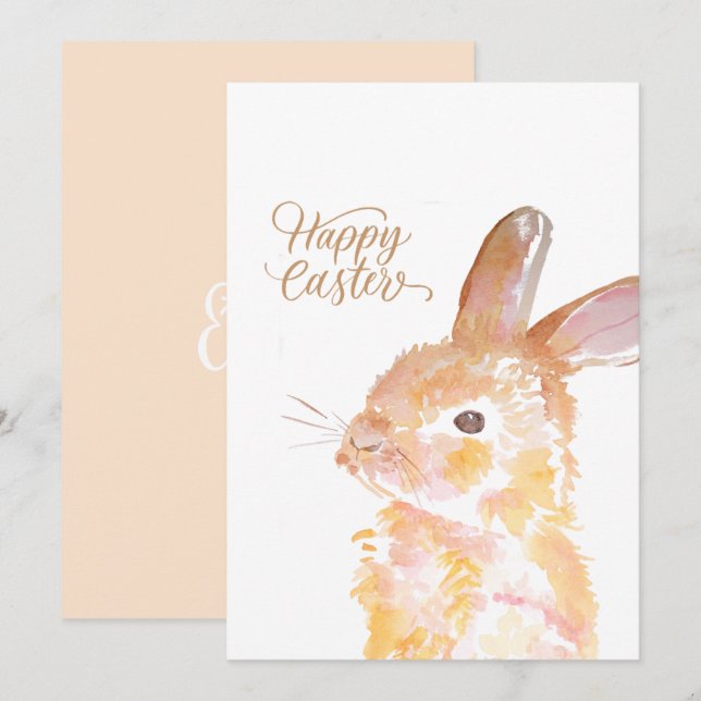 Happy Oster Aquarell niedlicher Hase Feiertagskarte (Vorne/Hinten)