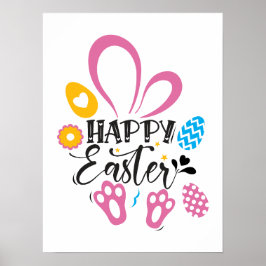Happy Oster Niedlich Bunny mit Ostereiern Poster