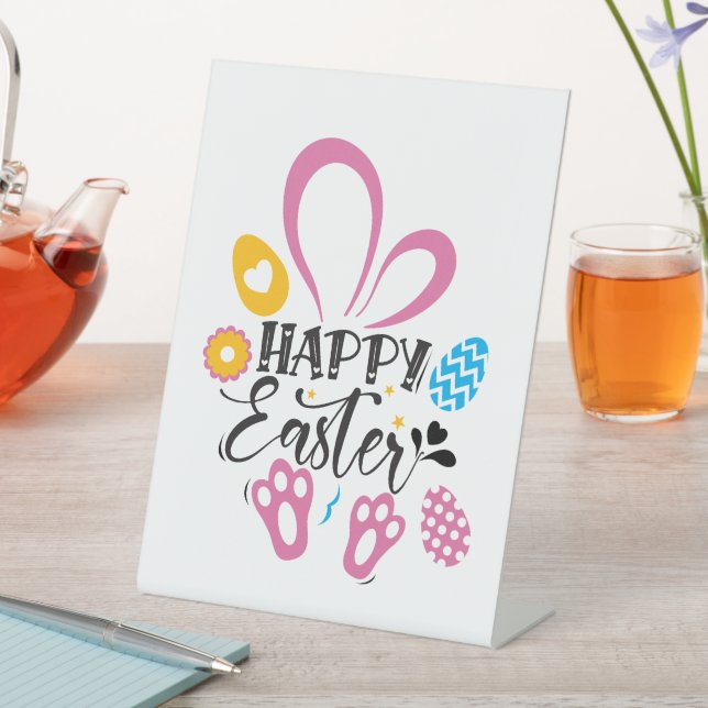 Happy Oster Niedlich Bunny mit Ostereiern Sockelschild (In Situ)