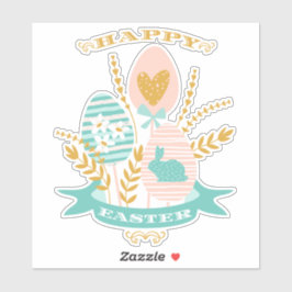 Happy Osteranordnung Blume und Osterhase Aufkleber