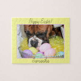 Happy Osterboxer Hund personalisiertes Puzzle