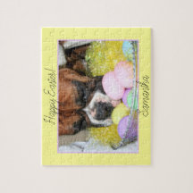 Happy Osterboxer Hund personalisiertes Puzzle