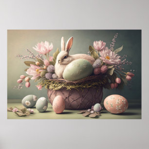Happy Osterbunny und Eier, Pastellfarben Poster