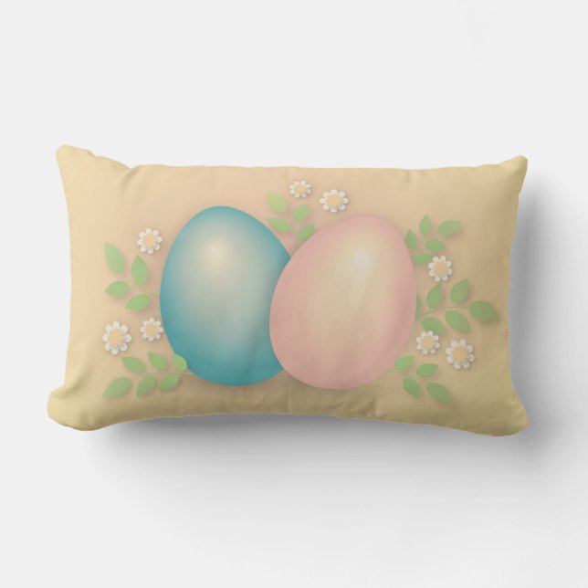 Happy Ostereier und Blume pastellgelb Lendenkissen (Vorderseite)