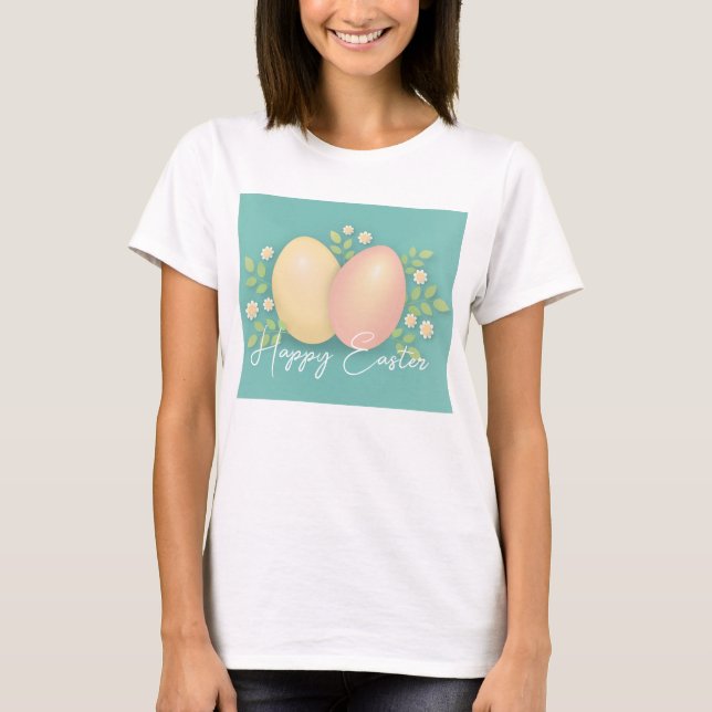 Happy Ostereier und Blume weich blau pink T-Shirt (Vorderseite)