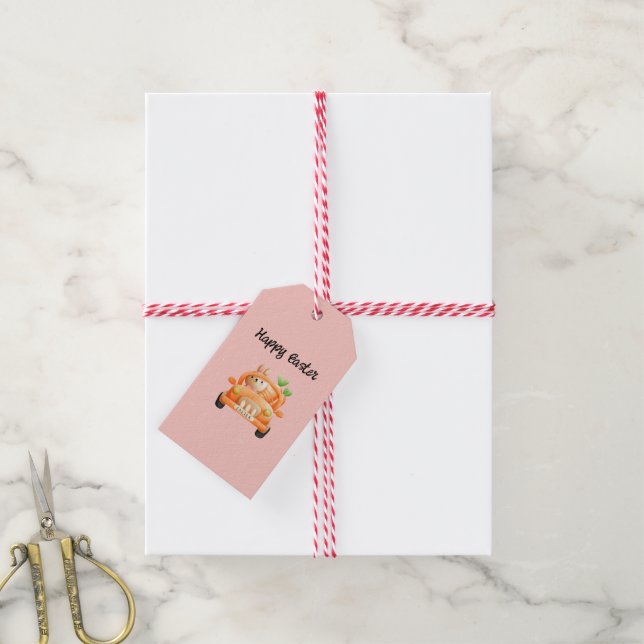 Happy Osterfahrer auf rosa Geschenkanhänger (Mit Garn)