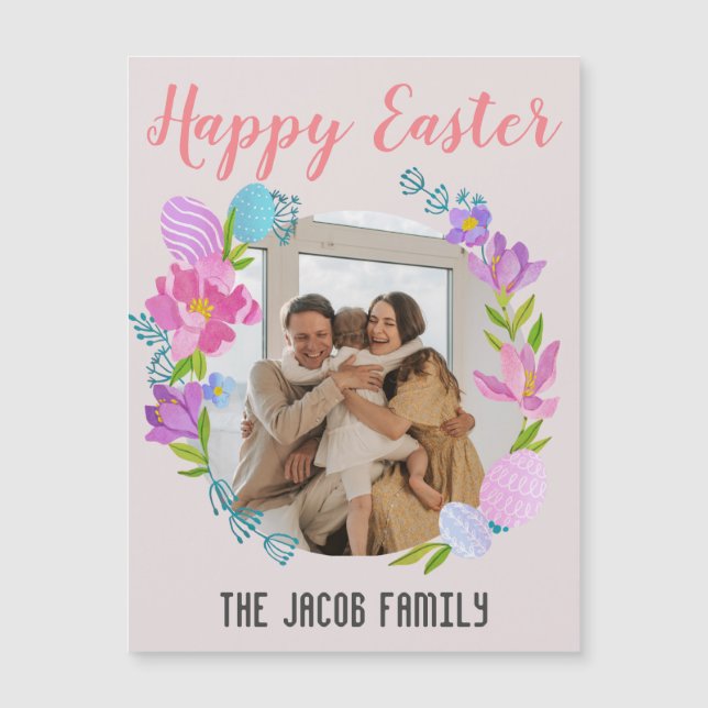 Happy Osterfamilie, Osterhase Foto Magnetkarte (Vorderseite)